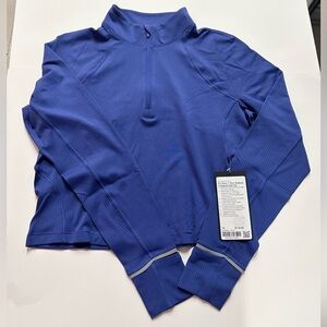 Lululemon It's Rulu Run Ribbed‎ Cropped Half Zip Size 14 blue